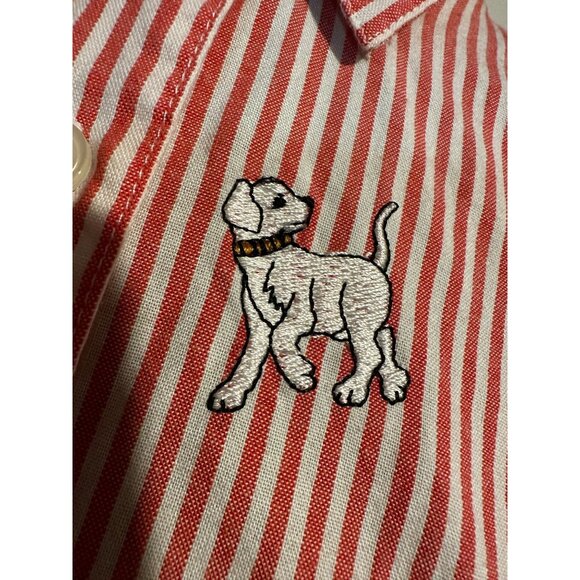 Teddi Red‎ White Striped Shirt with Embroidered Dogs – Size Large - Picture 10 of 13